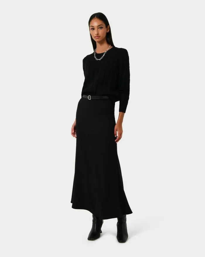 Forcast Caris Flared Maxi Skirt Chocolateblack Women Midi and Maxi Skirts