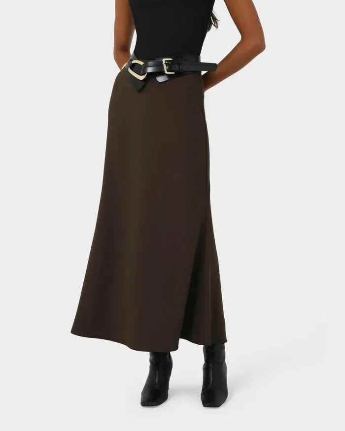 Forcast Caris Flared Maxi Skirt Chocolateblack Women Midi and Maxi Skirts