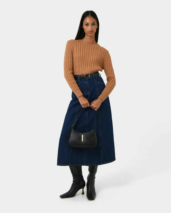 Forcast Carmen Panel Denim Skirt Indigo Blue Women Midi and Maxi Skirts