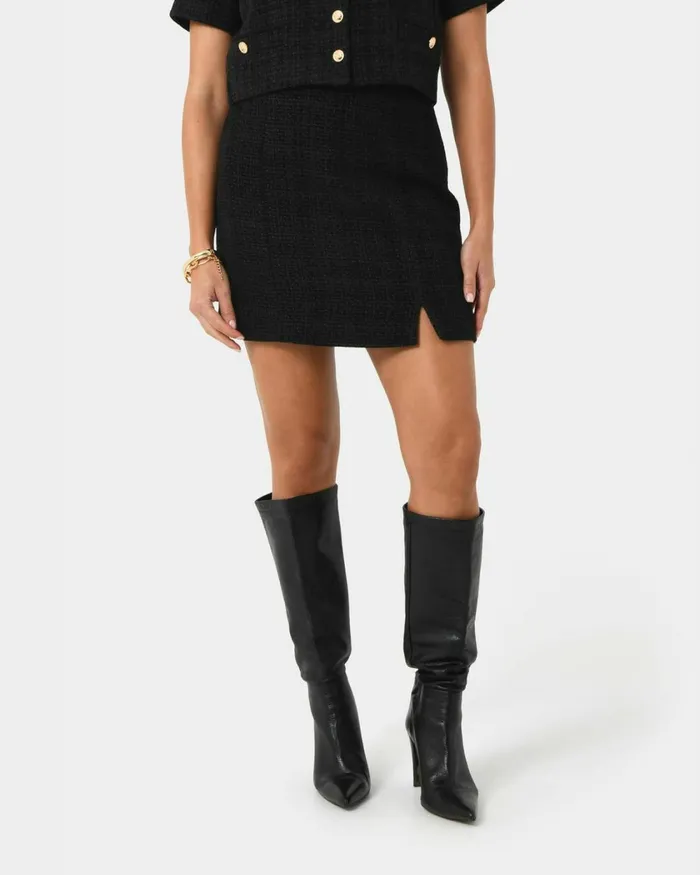 Forcast Carmen Tweed Aline Skirt Ivoryblack Women Mini Skirts