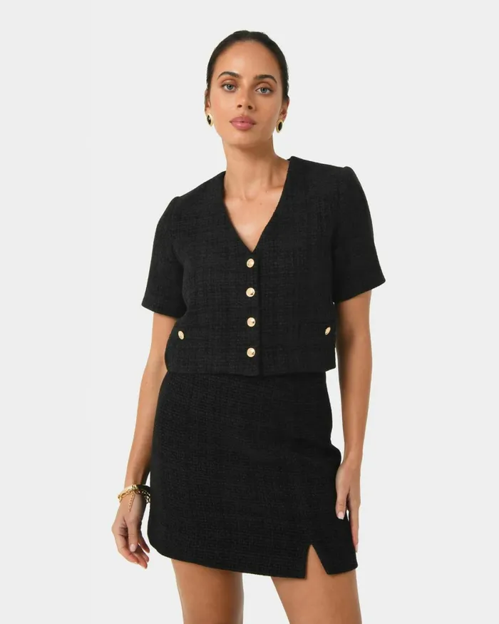 Forcast Carmen Tweed Aline Skirt Ivoryblack Women Mini Skirts