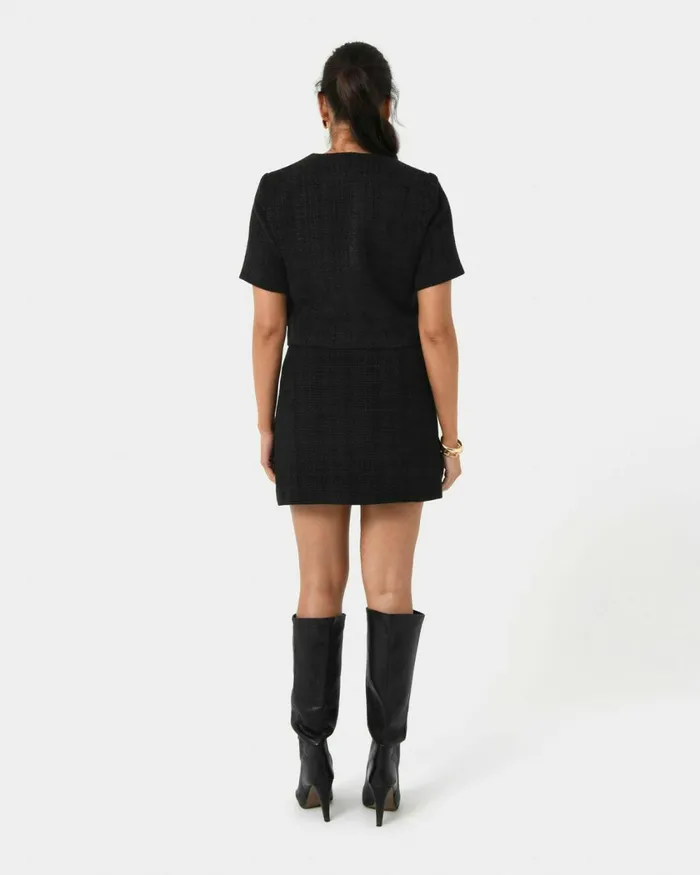 Forcast Carmen Tweed Crop Jacket Ivoryblack Women Jackets and Blazers