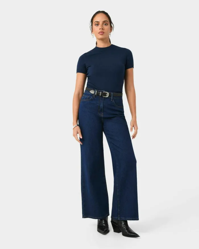 Forcast Carmen Wide Leg Jeans Indigo Blue Women HighWaisted Pants