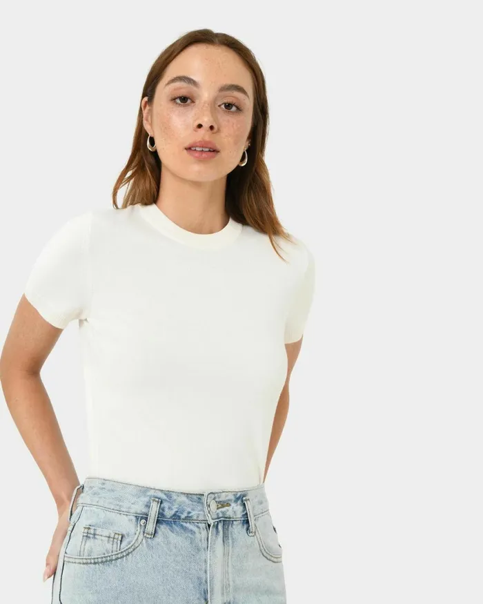 Forcast Catherine Short Sleeve Knit Cabernetlight Taupetobaccomauve Pinkcoral Creamivorynavylight Greyblack Women TShirts and Tops