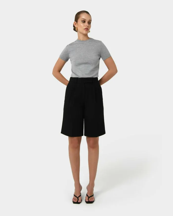 Forcast Catherine Short Sleeve Knit Cabernetlight Taupetobaccomauve Pinkcoral Creamivorynavylight Greyblack Women TShirts and Tops