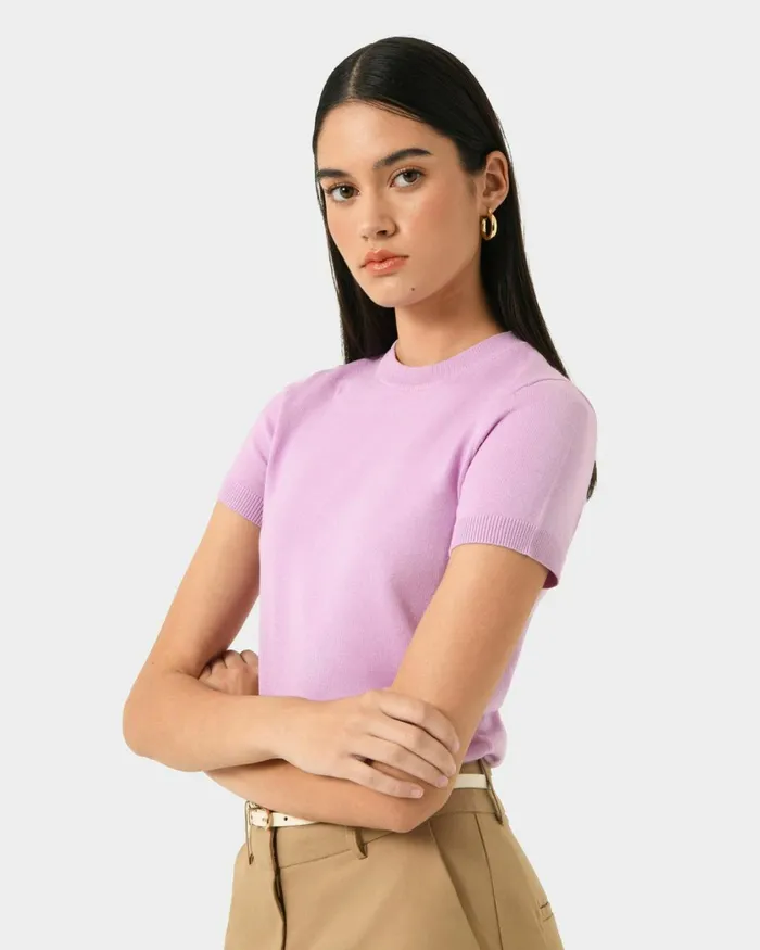 Forcast Catherine Short Sleeve Knit Cabernetlight Taupetobaccomauve Pinkcoral Creamivorynavylight Greyblack Women TShirts and Tops