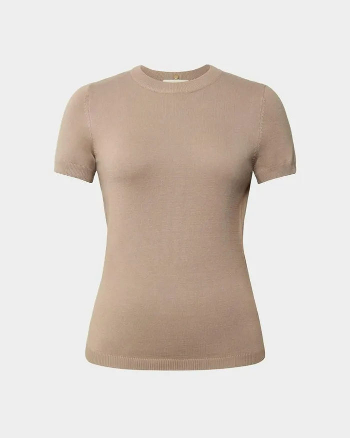 Forcast Catherine Short Sleeve Knit Cabernetlight Taupetobaccomauve Pinkcoral Creamivorynavylight Greyblack Women TShirts and Tops