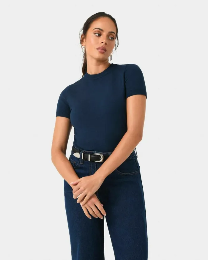 Forcast Catherine Short Sleeve Knit Cabernetlight Taupetobaccomauve Pinkcoral Creamivorynavylight Greyblack Women TShirts and Tops