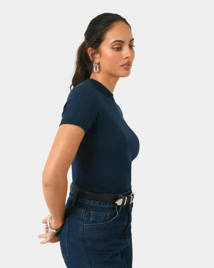 Forcast Catherine Short Sleeve Knit Cabernetlight Taupetobaccomauve Pinkcoral Creamivorynavylight Greyblack Women TShirts and Tops