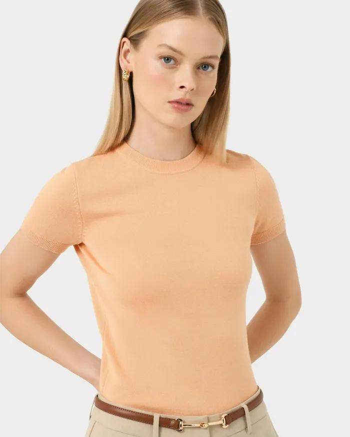 Forcast Catherine Short Sleeve Knit Cabernetlight Taupetobaccomauve Pinkcoral Creamivorynavylight Greyblack Women TShirts and Tops
