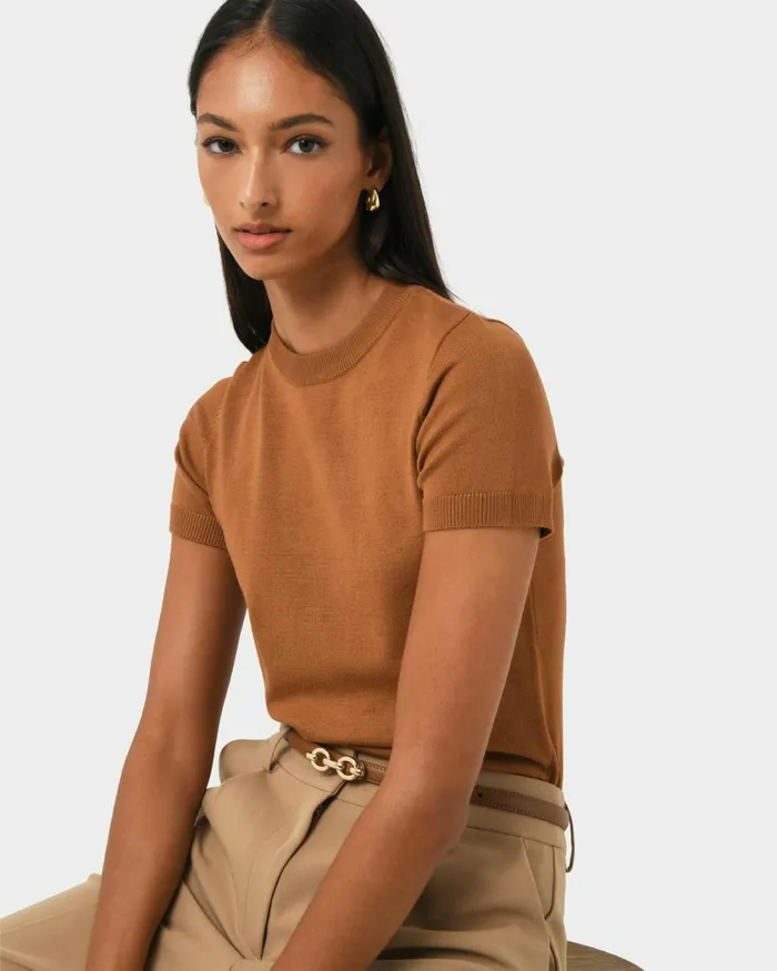Forcast Catherine Short Sleeve Knit Cabernetlight Taupetobaccomauve Pinkcoral Creamivorynavylight Greyblack Women TShirts and Tops