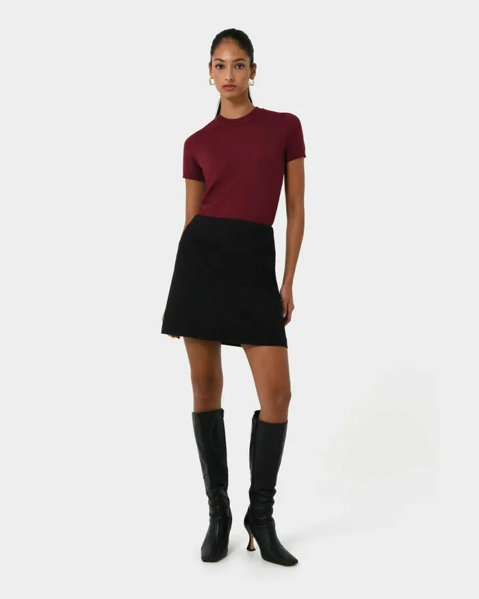 Forcast Catherine Short Sleeve Knit Cabernetlight Taupetobaccomauve Pinkcoral Creamivorynavylight Greyblack Women TShirts and Tops