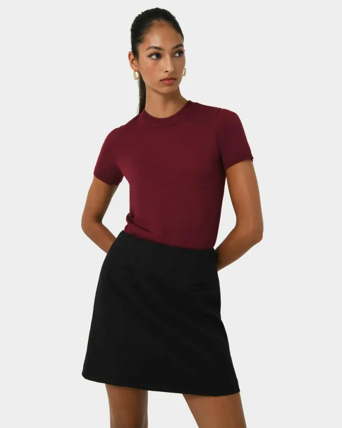 Forcast Catherine Short Sleeve Knit Cabernetlight Taupetobaccomauve Pinkcoral Creamivorynavylight Greyblack Women TShirts and Tops