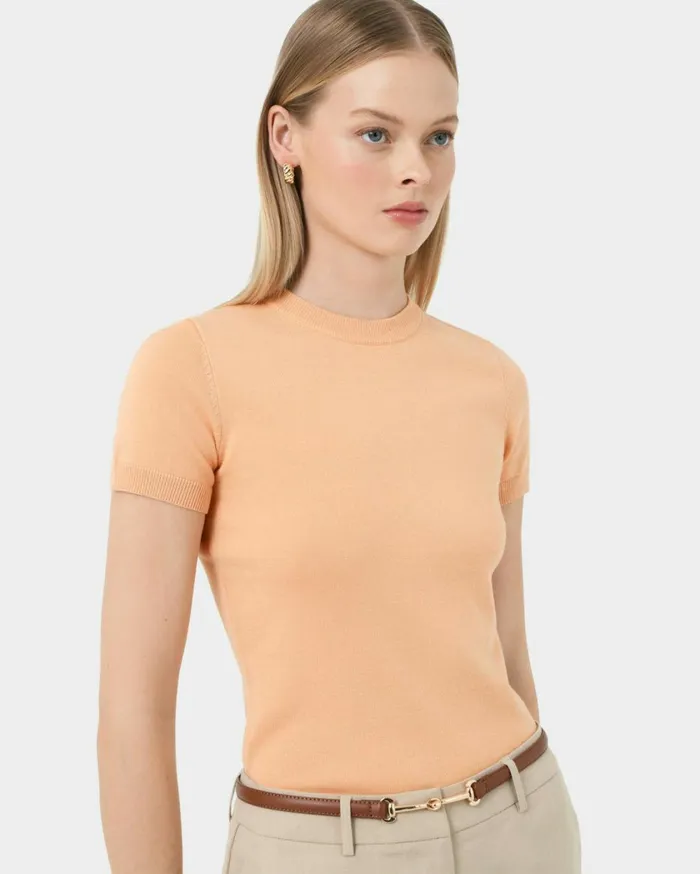 Forcast Catherine Short Sleeve Knit Cabernetlight Taupetobaccomauve Pinkcoral Creamivorynavylight Greyblack Women TShirts and Tops