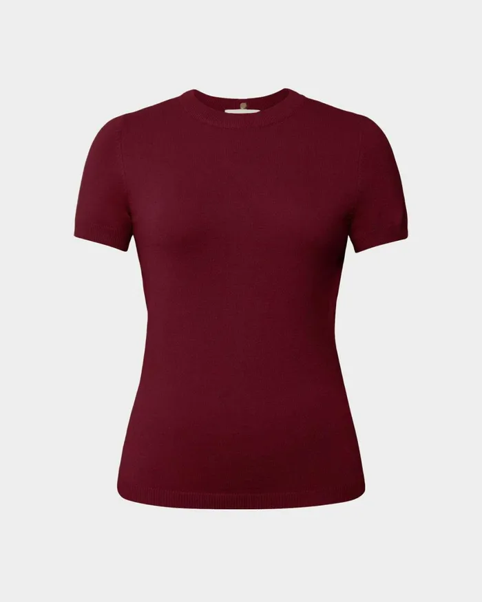 Forcast Catherine Short Sleeve Knit Cabernetlight Taupetobaccomauve Pinkcoral Creamivorynavylight Greyblack Women TShirts and Tops