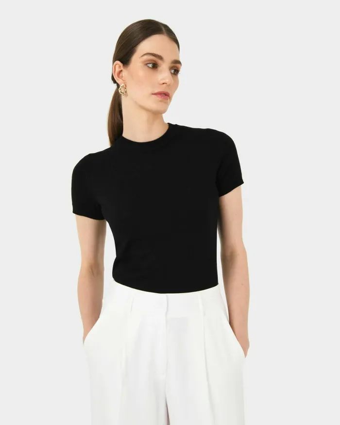 Forcast Catherine Short Sleeve Knit Cabernetlight Taupetobaccomauve Pinkcoral Creamivorynavylight Greyblack Women TShirts and Tops