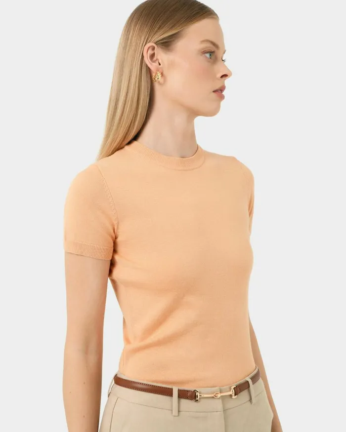 Forcast Catherine Short Sleeve Knit Cabernetlight Taupetobaccomauve Pinkcoral Creamivorynavylight Greyblack Women TShirts and Tops