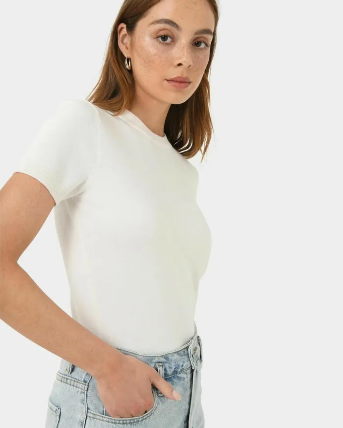 Forcast Catherine Short Sleeve Knit Cabernetlight Taupetobaccomauve Pinkcoral Creamivorynavylight Greyblack Women TShirts and Tops