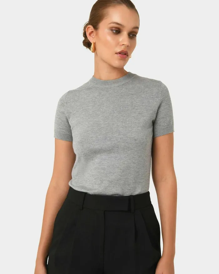Forcast Catherine Short Sleeve Knit Cabernetlight Taupetobaccomauve Pinkredcoral Creamivorynavylight Greyblack Women TShirts and Tops