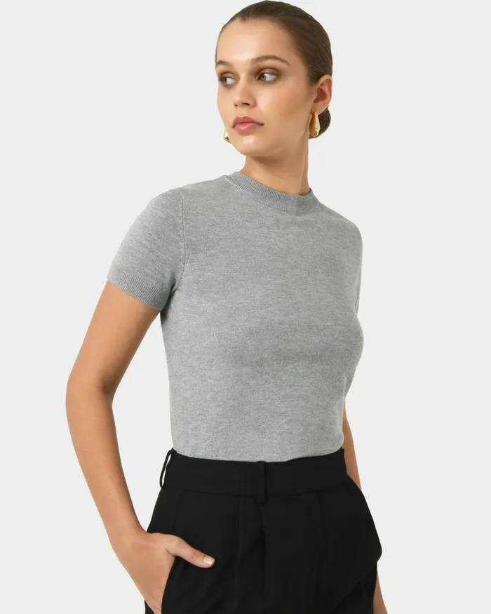Forcast Catherine Short Sleeve Knit Cabernetlight Taupetobaccomauve Pinkredcoral Creamivorynavylight Greyblack Women TShirts and Tops