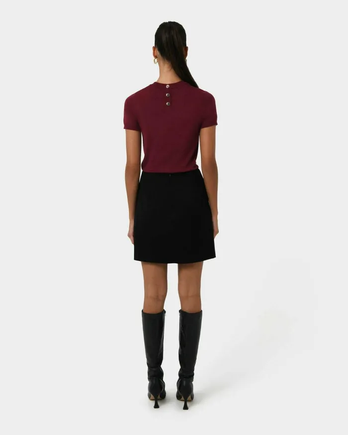 Forcast Catherine Short Sleeve Knit Cabernetlight Taupetobaccomauve Pinkredcoral Creamivorynavylight Greyblack Women TShirts and Tops