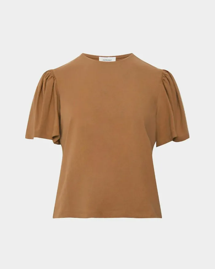 Forcast Cayla Gathered Sleeve Tee Camel Women TShirts and Tops
