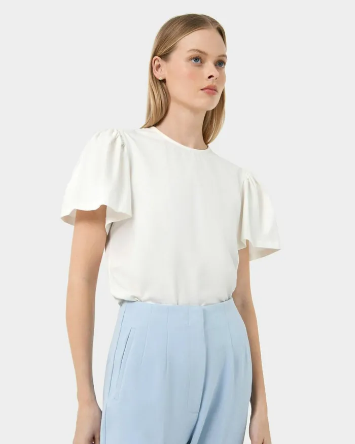 Forcast Cayla Gathered Sleeve Tee Ivoryblack Women TShirts and Tops