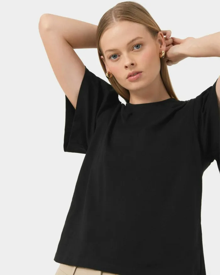 Forcast Cayla Gathered Sleeve Tee Ivoryblack Women TShirts and Tops