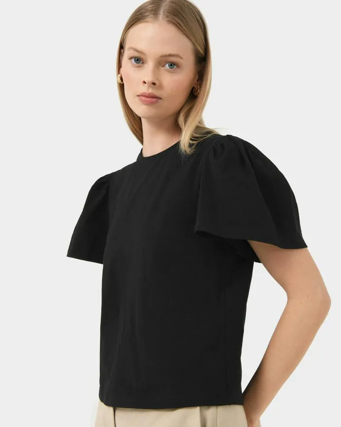 Forcast Cayla Gathered Sleeve Tee Ivoryblack Women TShirts and Tops