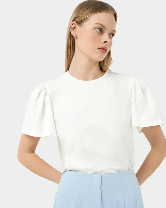 Forcast Cayla Gathered Sleeve Tee Ivoryblack Women TShirts and Tops