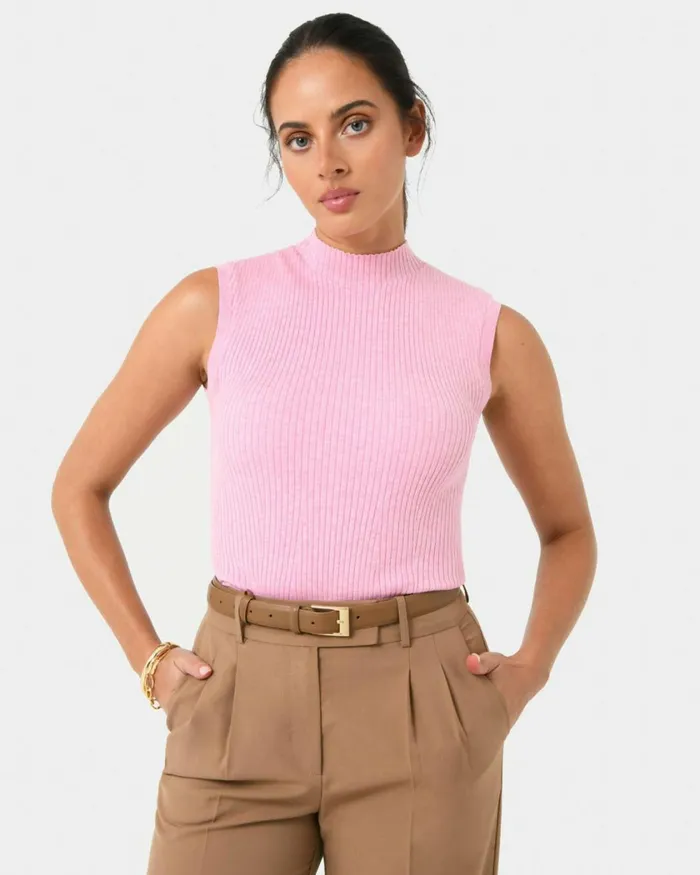 Forcast Charm Mock Neck Knit Pinkbeige Women TShirts and Tops