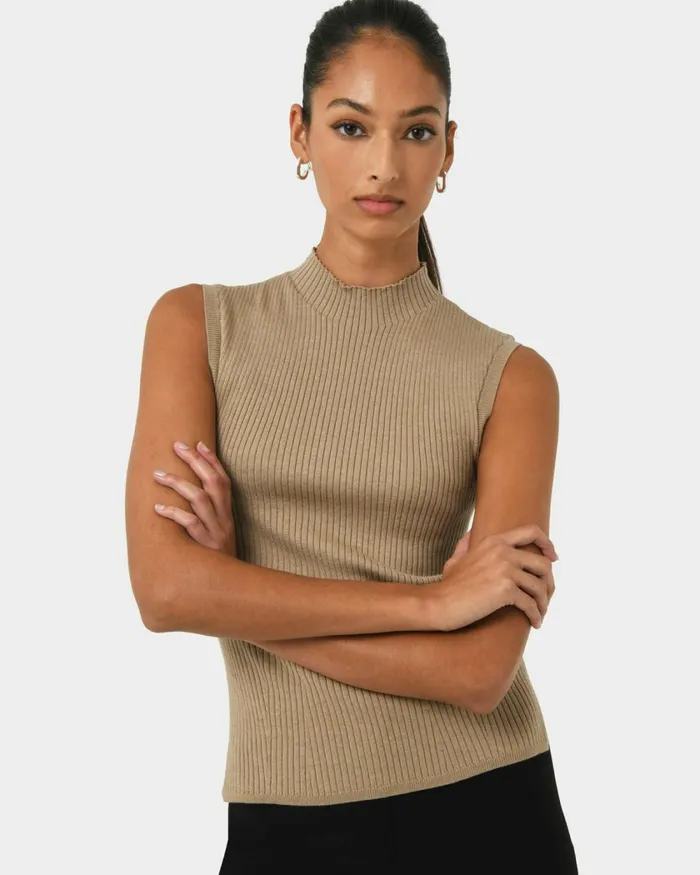 Forcast Charm Mock Neck Knit Pinkbeige Women TShirts and Tops
