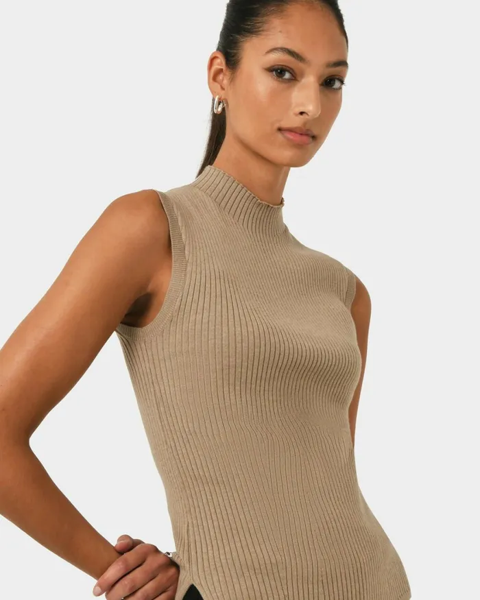 Forcast Charm Mock Neck Knit Pinkbeige Women TShirts and Tops