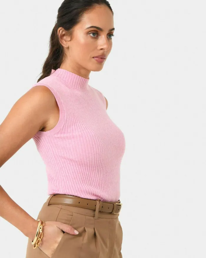 Forcast Charm Mock Neck Knit Pinkbeige Women TShirts and Tops