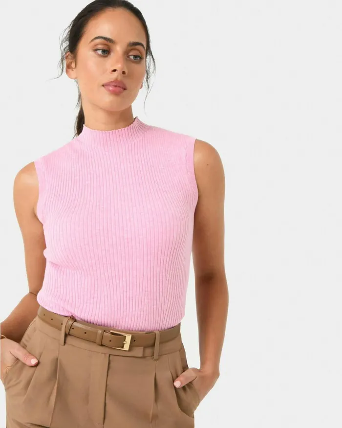 Forcast Charm Mock Neck Knit Pinkbeige Women TShirts and Tops