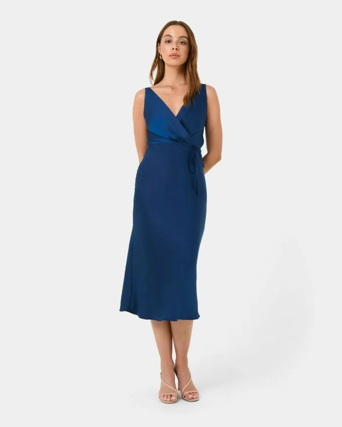 Forcast Cherish Tiewaist Midi Dress Mauvenavy Women Midi Dresses