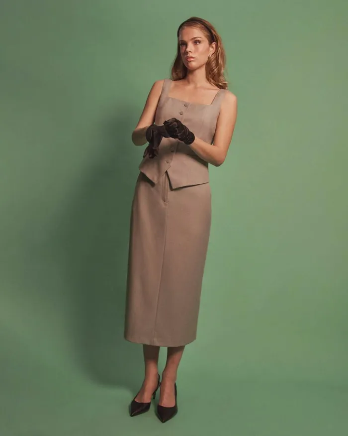 Forcast Chloe Panel Skirt Grey Women Midi and Maxi Skirts