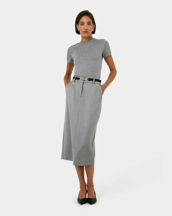 Forcast Chloe Panel Skirt Grey Women Midi and Maxi Skirts