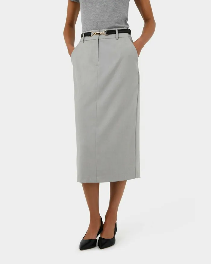 Forcast Chloe Panel Skirt Grey Women Midi and Maxi Skirts