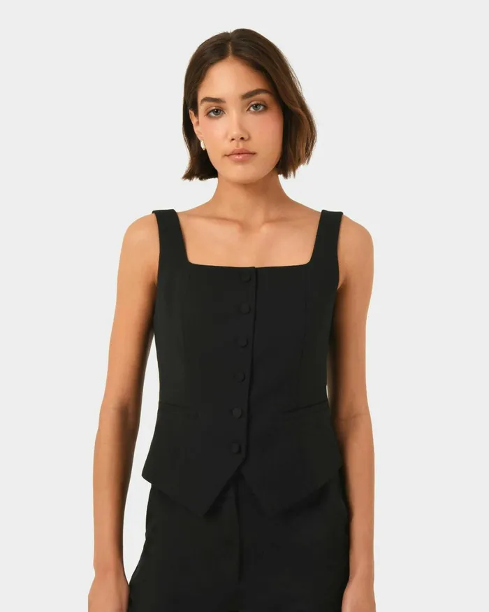 Forcast Chloe Square Neck Vest Greyblack Women TShirts and Tops