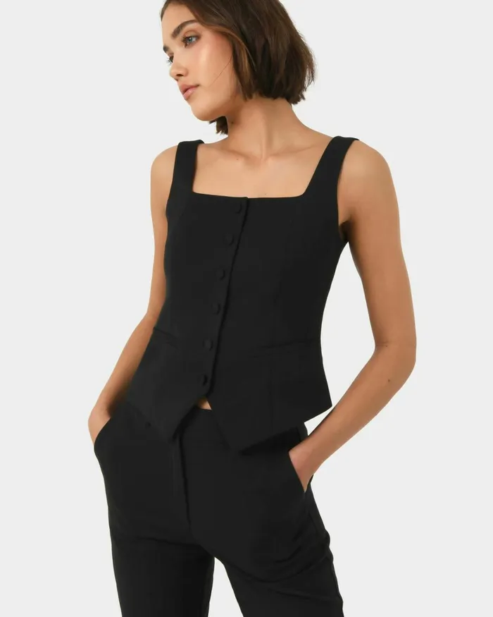 Forcast Chloe Square Neck Vest Greyblack Women TShirts and Tops