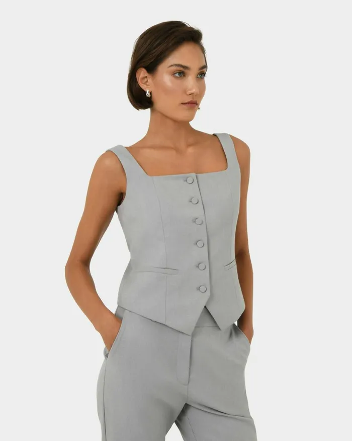 Forcast Chloe Square Neck Vest Greyblack Women TShirts and Tops