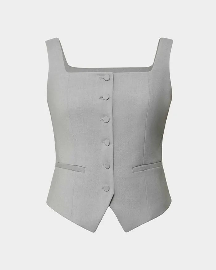 Forcast Chloe Square Neck Vest Greyblack Women TShirts and Tops