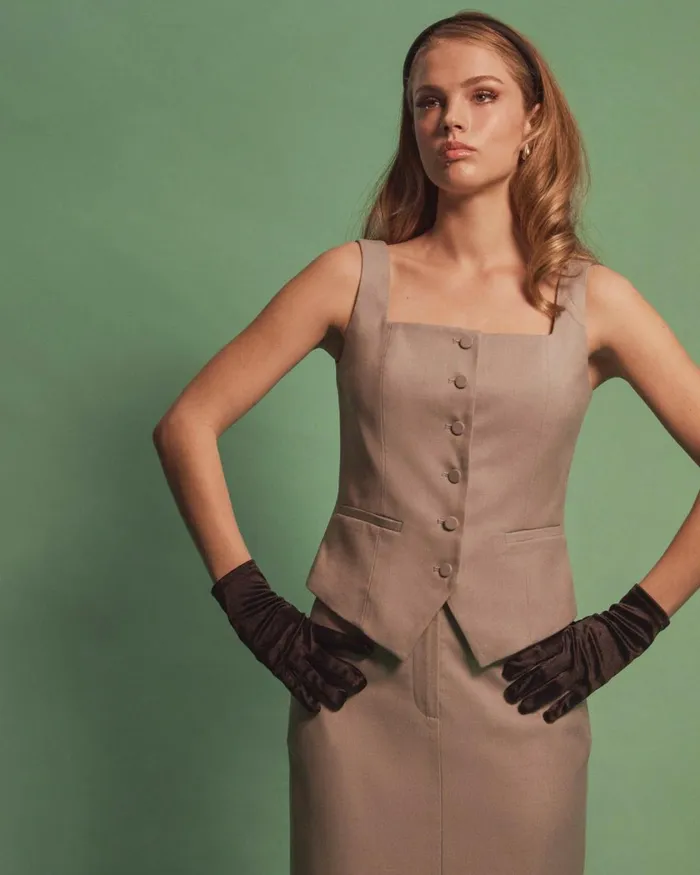 Forcast Chloe Square Neck Vest Greyblack Women TShirts and Tops