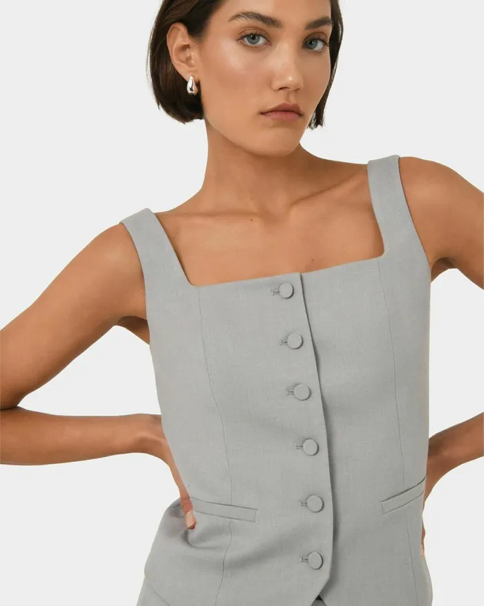 Forcast Chloe Square Neck Vest Greyblack Women TShirts and Tops