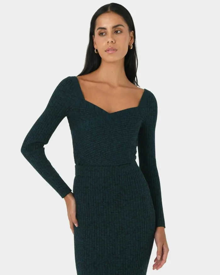 Forcast Cienna Cross Over Knit Top Rubyteal Women TShirts and Tops