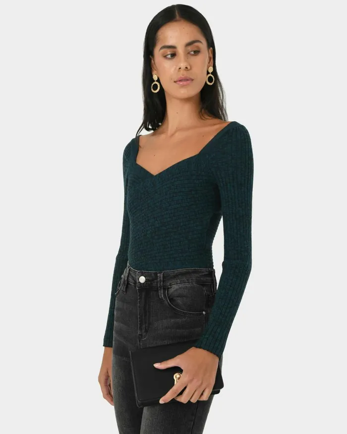 Forcast Cienna Cross Over Knit Top Rubyteal Women TShirts and Tops
