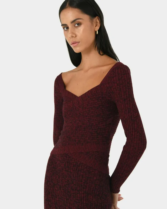 Forcast Cienna Cross Over Knit Top Rubyteal Women TShirts and Tops