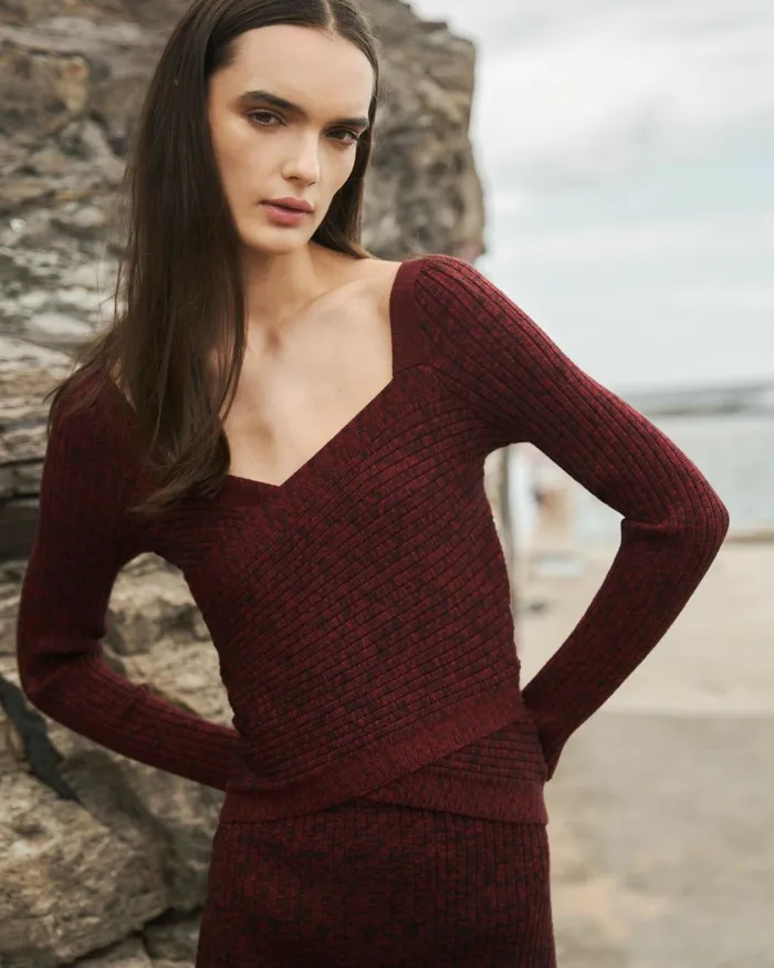 Forcast Cienna Cross Over Knit Top Rubyteal Women TShirts and Tops