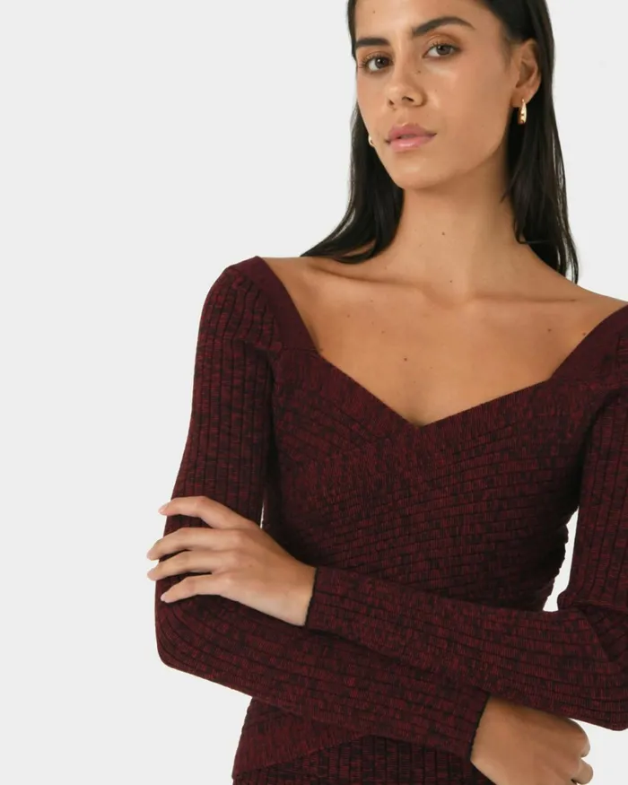 Forcast Cienna Cross Over Knit Top Rubyteal Women TShirts and Tops